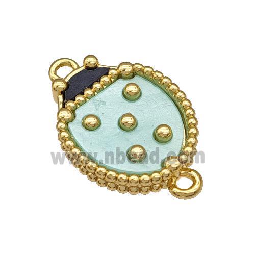 Copper Ladybug Connector Pave Green Resin Gold Plated
