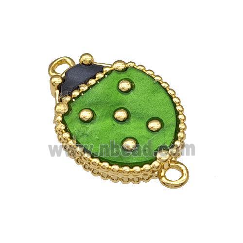 Copper Ladybug Connector Pave Mint Green Resin Gold Plated