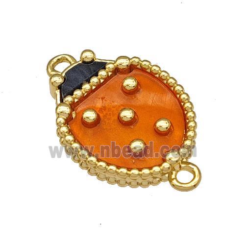 Copper Ladybug Connector Pave Resin Gold Plated