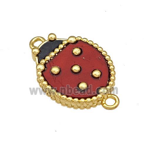 Copper Ladybug Connector Pave Red Resin Gold Plated