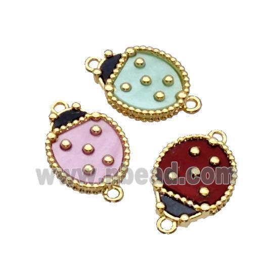 Copper Ladybug Connector Pave Resin Gold Plated Mixed