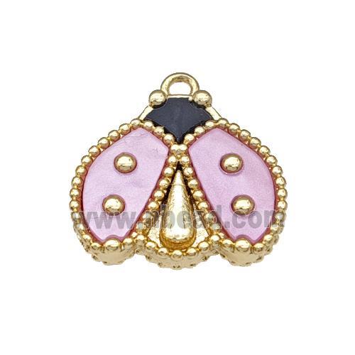 Copper Ladybug Pendant Pave Pink Resin Gold Plated