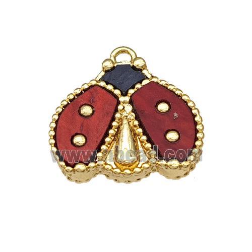 Copper Ladybug Pendant Pave Red Resin Gold Plated