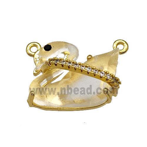Copper Swan Pendant Pave Acrylic Zirconia 2loops Gold Plated