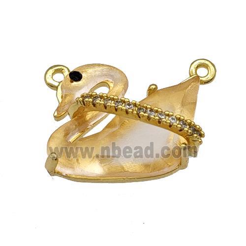 Copper Swan Pendant Pave Champagne Acrylic Zirconia 2loops Gold Plated