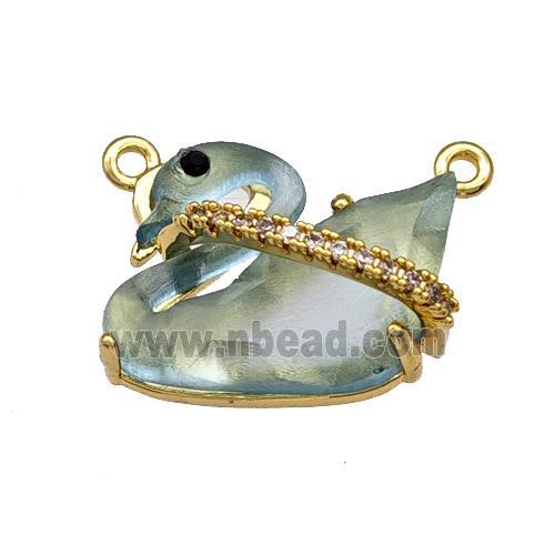 Copper Swan Pendant Pave Acrylic Zirconia 2loops Gold Plated