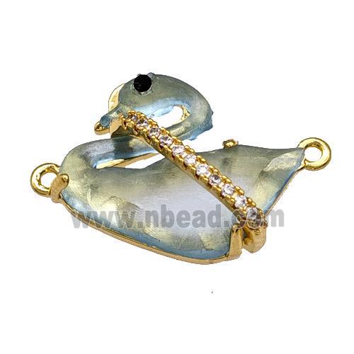 Copper Swan Connector Pave Acrylic Zirconia Gold Plated