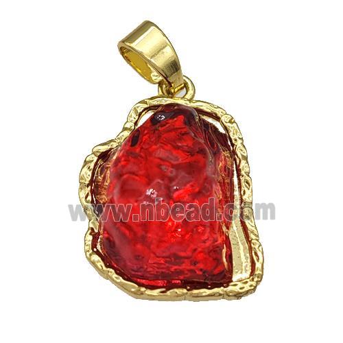 Copper Pendant Pave Acrylic Red Mountain Gold Plated