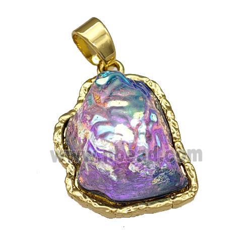 Copper Pendant Pave Acrylic Rainbow Mountain Gold Plated