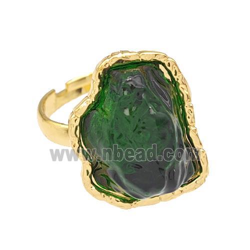 Copper Rings Pave Green Acrylic Mountain Adjustable Gold Plated