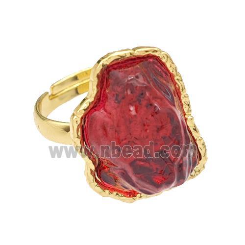 Copper Rings Pave Red Acrylic Mountain Adjustable Gold Plated