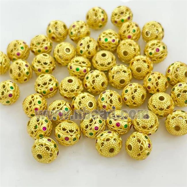 Copper Round Beads Hollow Gold Plated