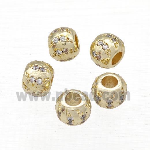 Copper Round Beads Pave Zircon Large Hole Gold Plated