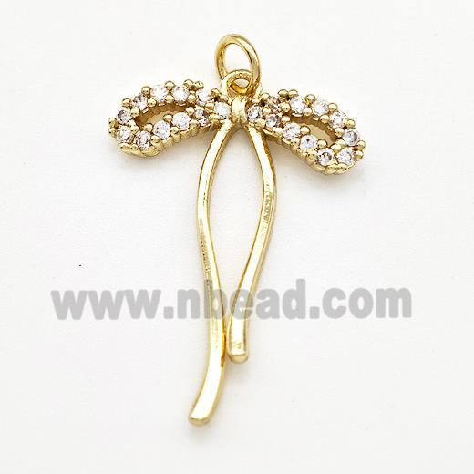 Copper Bow Pendant Micro Pave Zirconia Gold PLated