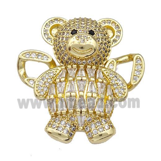 Copper Bear Pendant Pave Zirconia 2loops Gold Plated