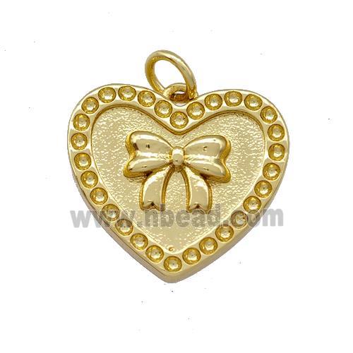 Copper Heart Pendant Pave Zircon Bow Gold Plated