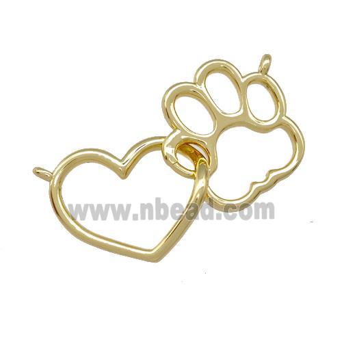 Copper Heart Paws Pendant Gold Plated