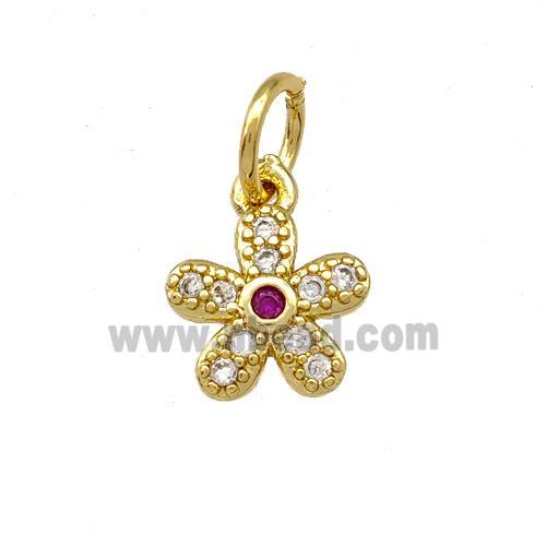 Copper Flower Pendant Micro Pave Zirconia Gold Plated