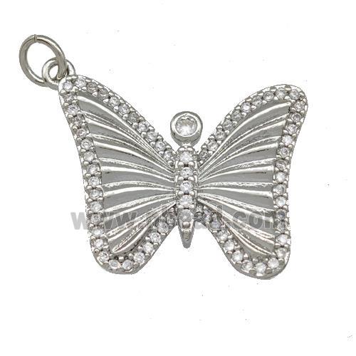 Copper Butterfly Pendant Pave Zirconia Platinum Plated