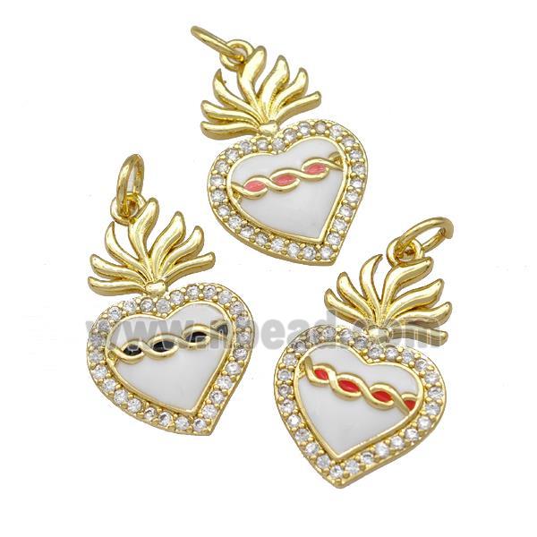 Copper Heart Pendant Micro Pave Zirconia White Enamel Gold Plated Mixed