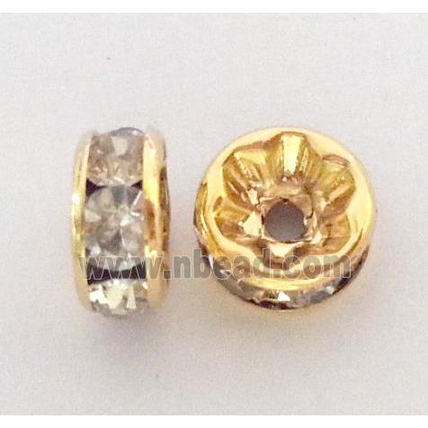colorfast rhinestone spacer bead, copper, gold plated