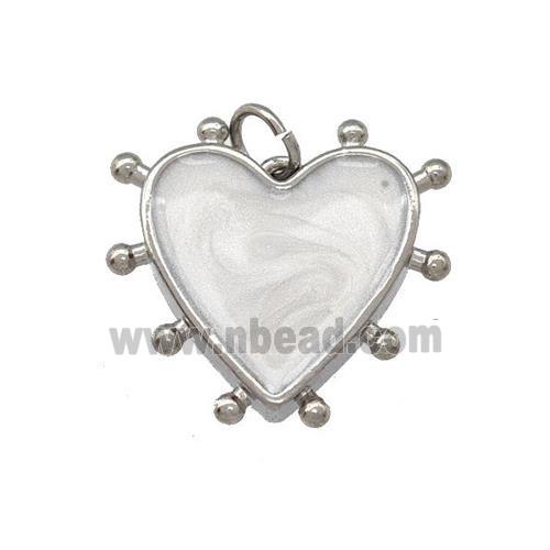 Copper Heart Pendant White Painted Platinum Plated