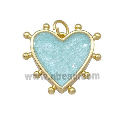 Copper Heart Pendant Teal Painted Gold Plated