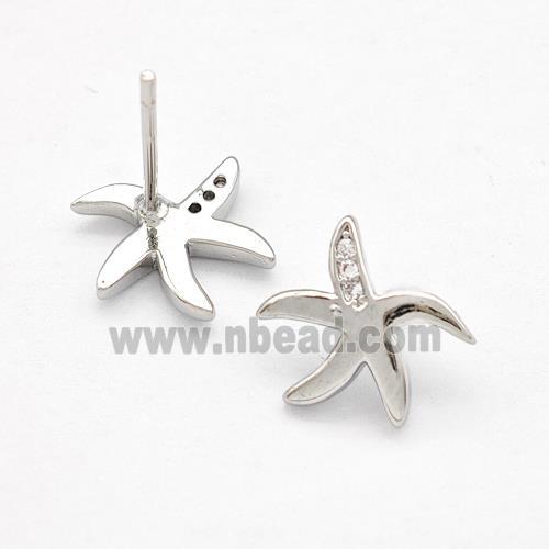 Copper Starfish Stud Earrings Pave Zirconia Platinum Plated