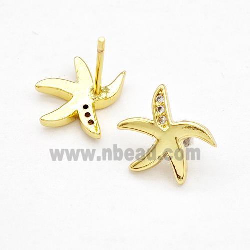 Copper Starfish Stud Earrings Pave Zirconia Gold Plated
