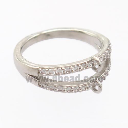 copper Rings pave zircon with bail, resizable, platinum plated