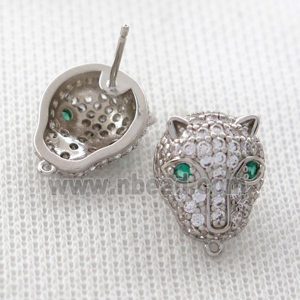 copper Studs Earrings pave zircon, foxhead, platinum plated