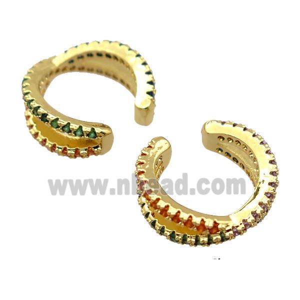 copper clip Earrings Cuff pave zircon, gold plated