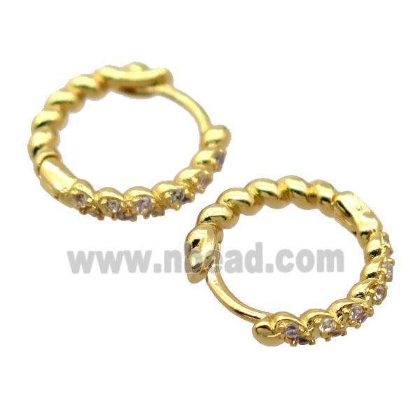 copper Hoop Earrings pave zircon, gold palted