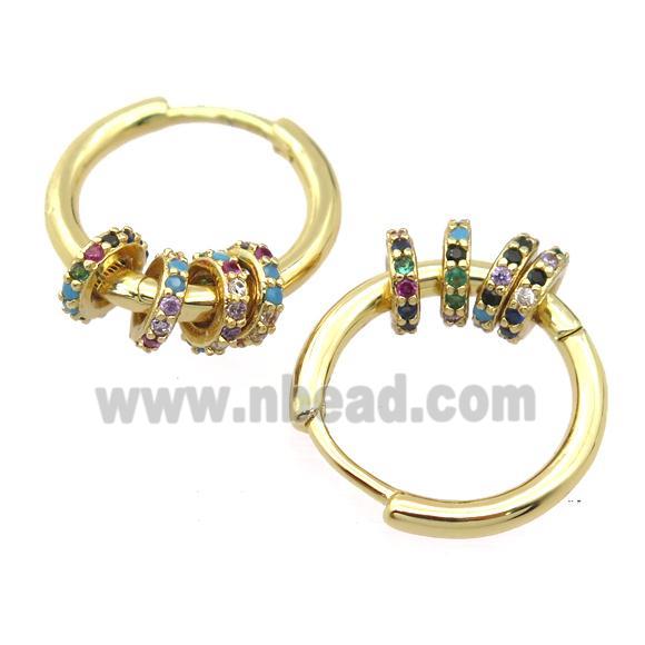 copper Hoop Earrings pave zircon, gold plated