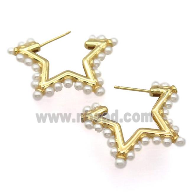 copper Stud Earrings, star, gold plated