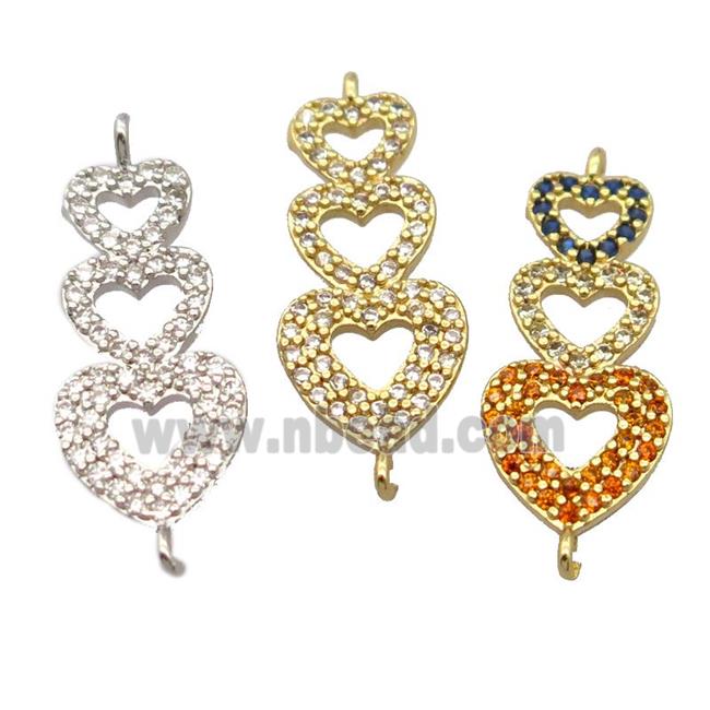 copper heart connector pave zircon, mixed