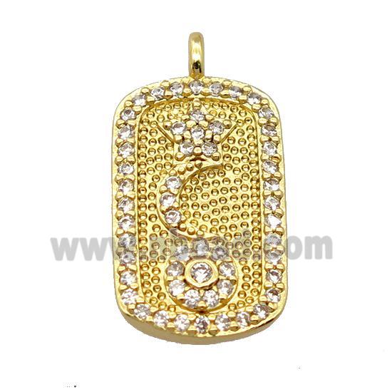 copper pendant pave zircon, rectangle, gold plated