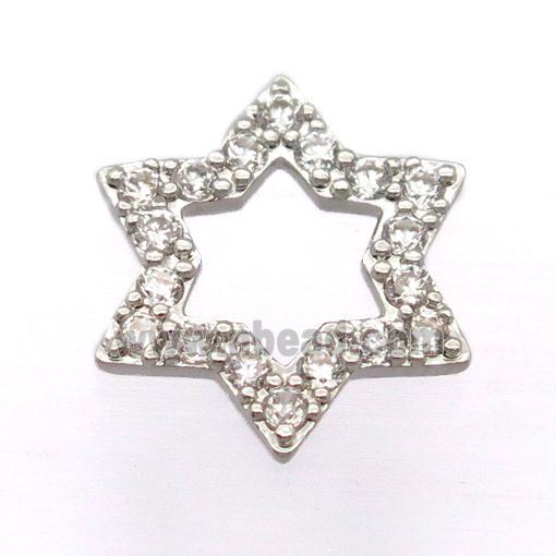 copper david star pendant pave zircon, platinum plated