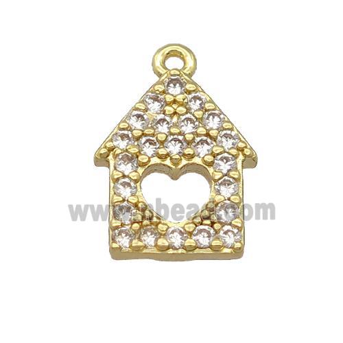 copper house pendant pave zircon, gold plated