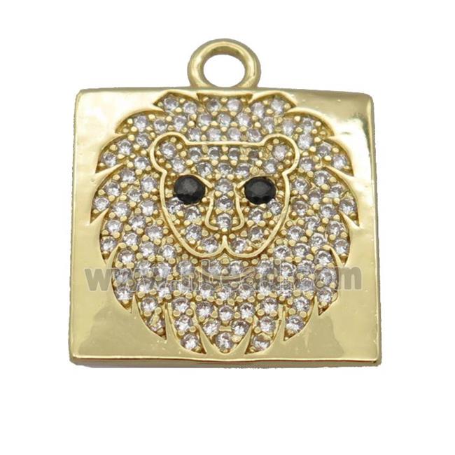 copper square pendant pave zircon, lionHead, gold plated