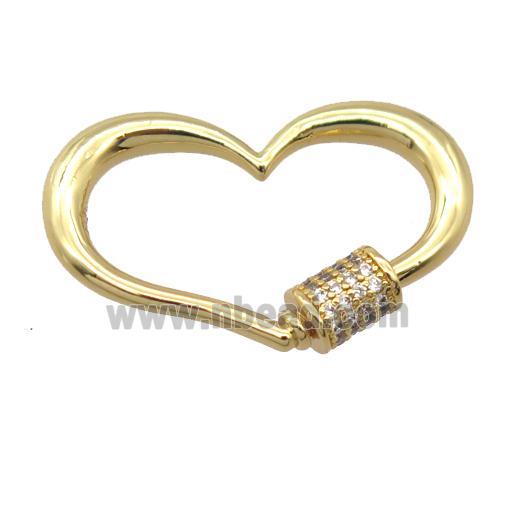 copper carabiner lock pendant pave zircon, heart, gold plated