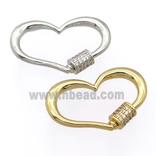 copper carabiner lock pendant pave zircon, heart, mixed