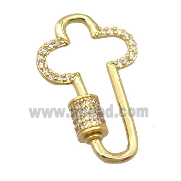 copper carabiner lock pendant pave zircon, gold plated