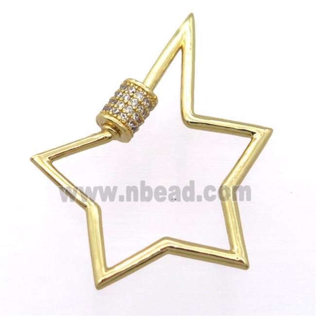 copper carabiner lock pendant pave zircon, star, gold plated