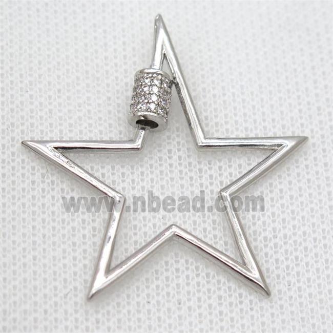 copper carabiner lock pendant pave zircon, star, platinum plated