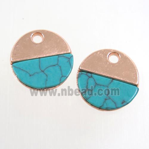 colorfast copper pendant paved turquoise, circle, rose gold
