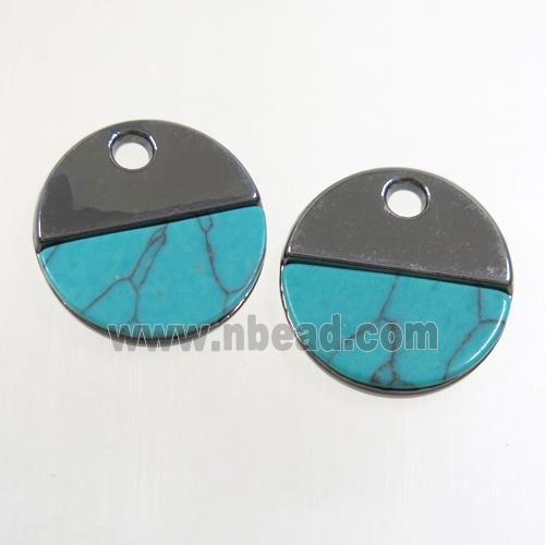 colorfast copper pendant paved turquoise, circle, black plated