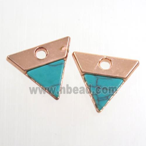 colorfast copper pendant paved turquoise, triangle, rose gold