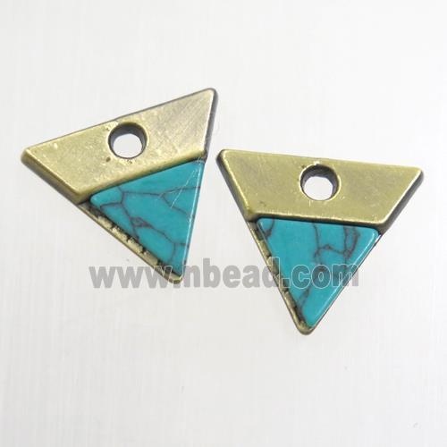 colorfast copper pendant paved turquoise, triangle, bronze