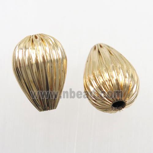 corrugated copper beads, teardrop, gold plated